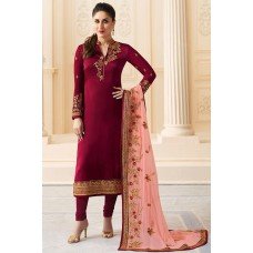 6276 MAROON KASEESH KAREENA KAPOOR SATIN GEORGETTE SUIT WITH HEAVY WORK DUPATTA